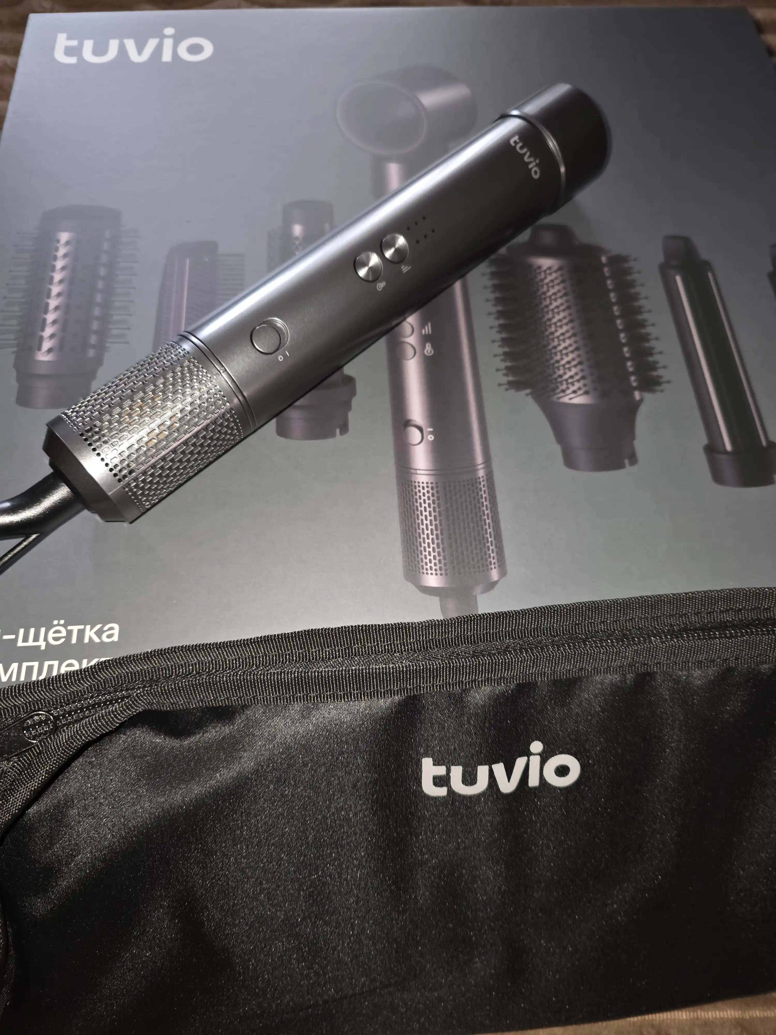 Tuvio HBI1412 ionlashtiruvchi fen-stayler, 7 ta nasadka, saqlash sumkasi, to‘q metall rang