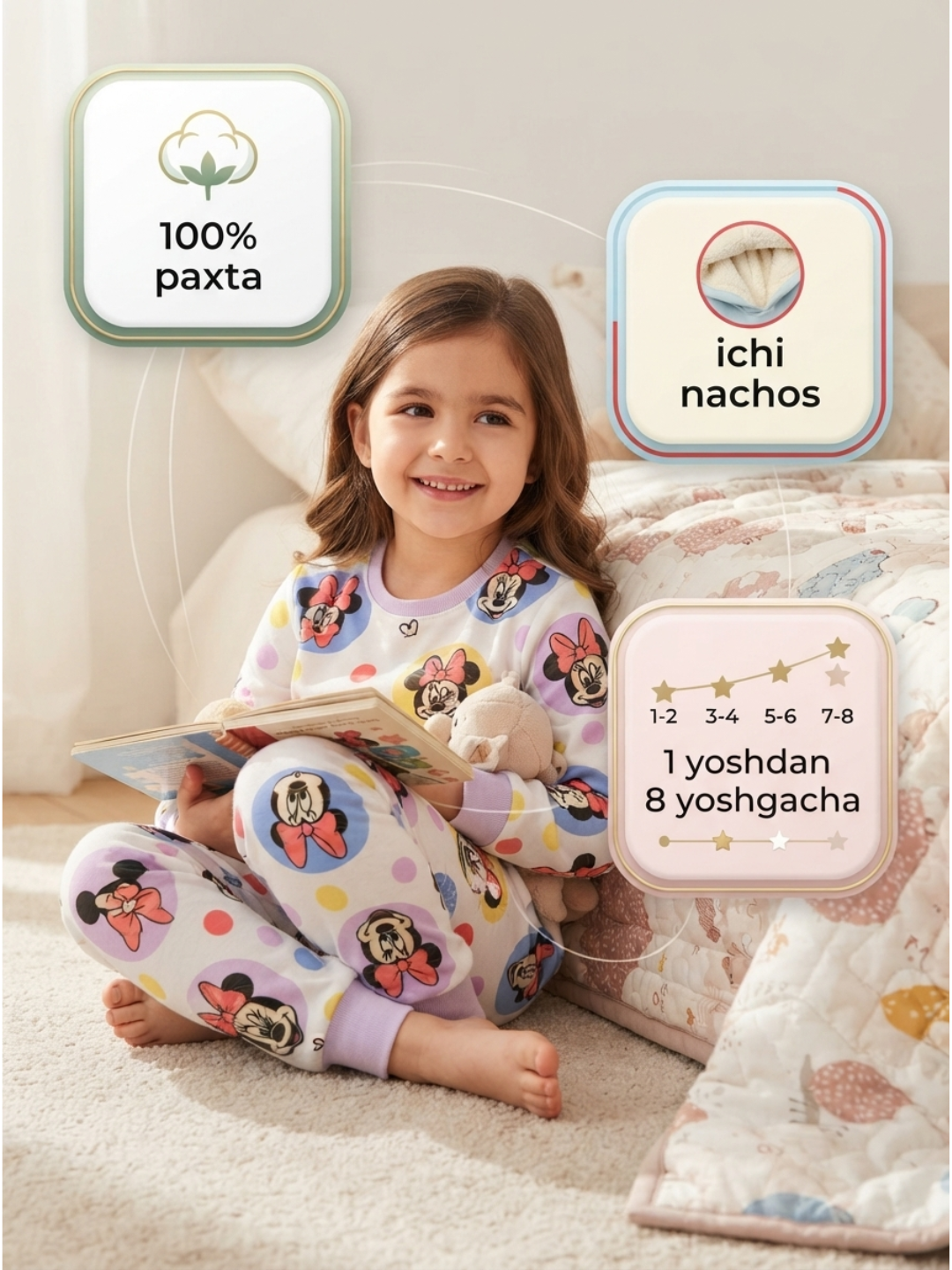 Домашняя пижама для девочек, мягкая, 2-комплектная, 100% хлопок