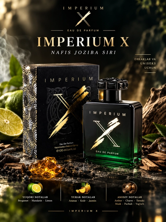 Imperium X Fragrance World — uniseks Eau de Parfum, nafis yog‘ochsimon atir, 100 ml - 