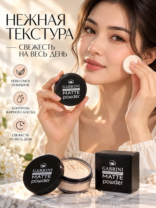 Пудра для лица матирующая Gabrini Professional Matte Powder, компактная