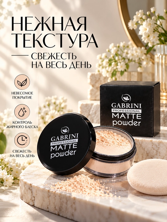 Пудра для лица матирующая Gabrini Professional Matte Powder, компактная