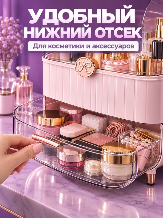 Органайзер для косметики и парфюмерии, бокс с крышкой и отделениями