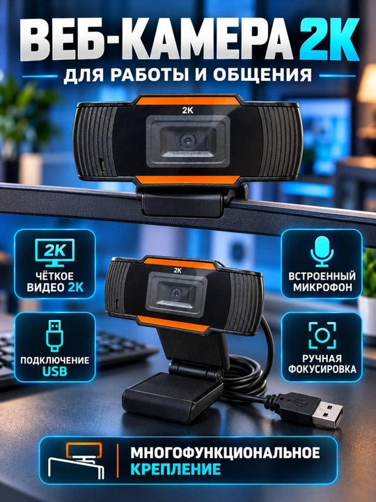 Веб-камера HD с микрофоном, USB-подключением и ручной фокусировкой
