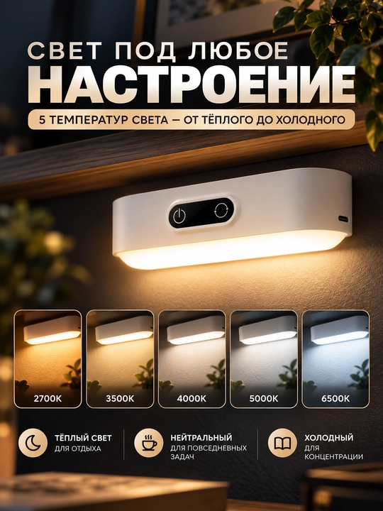 Harakat datchikli mini LED tungi chiroq 5 xil yorug‘lik va yorqinlik sozlamasi