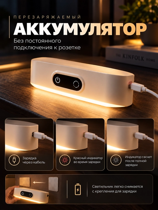 Harakat datchikli mini LED tungi chiroq 5 xil yorug‘lik va yorqinlik sozlamasi