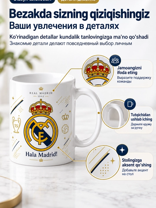 Futbol logotipli bakal krujka – Real Madrid, Barcelona, Arsenal