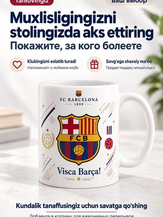 Futbol logotipli bakal krujka – Real Madrid, Barcelona, Arsenal