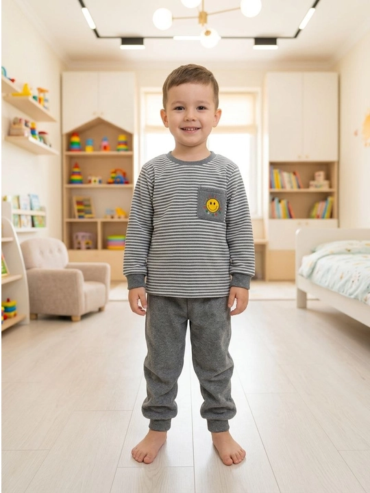 Qizlar uchun bolalar pijamasi, paxtadan uy kostyumi, yo‘l-yo‘l to‘plam - 
