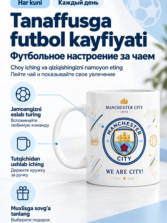 Futbol logotipli bakal krujka – Real Madrid, Barcelona, Arsenal
