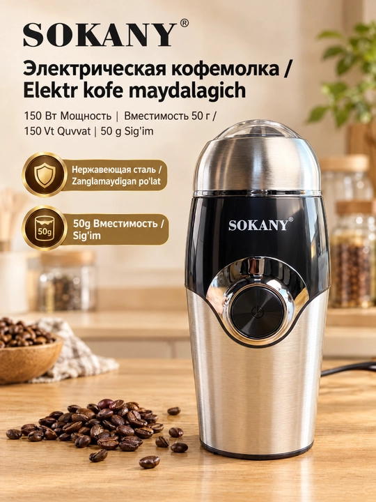 Elektr qahva maydalagich SOKANY SK-3024, 150 Vt, ziravorlar va kofe loviya maydalagich - 