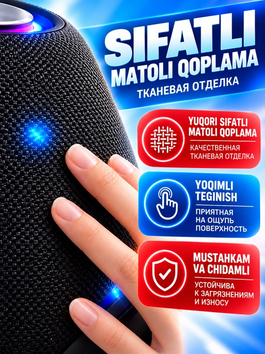 Bluetooth 5.4 simsiz portativ kolonka, 5 Vt, RGB yoritish, IPX5, TF va USB