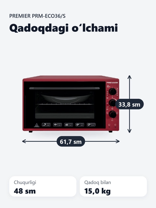 Mini-pech Premier PRM-ECO36, 36 litr, issiqqa chidamli shisha