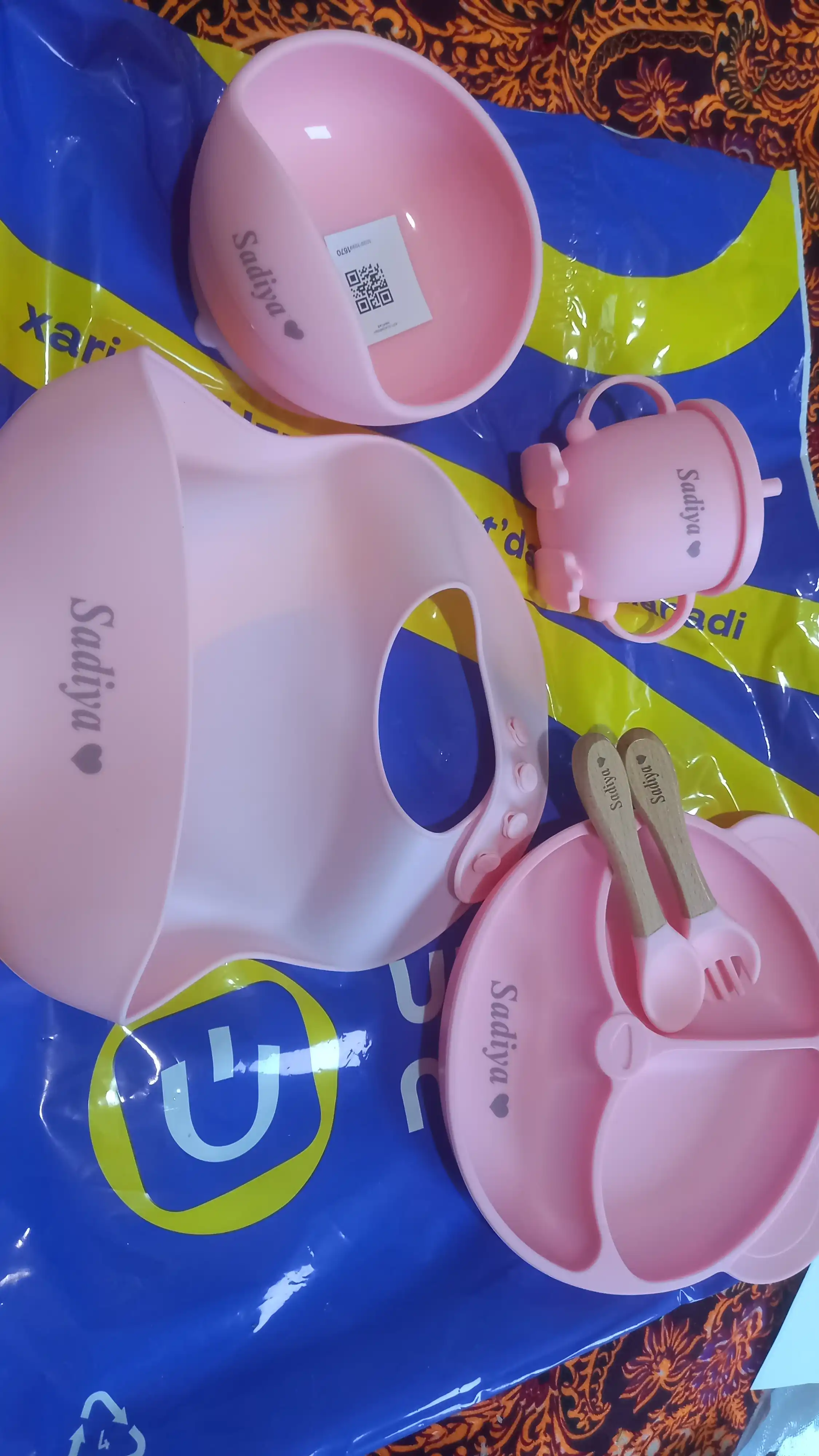 Набор силиконовой посуды для детей 6 предметов, BPA Free, именная детская посуда