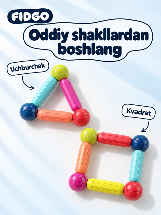 FIDGO magnitli konstruktor, rangli tayoqchalar va sharchalar