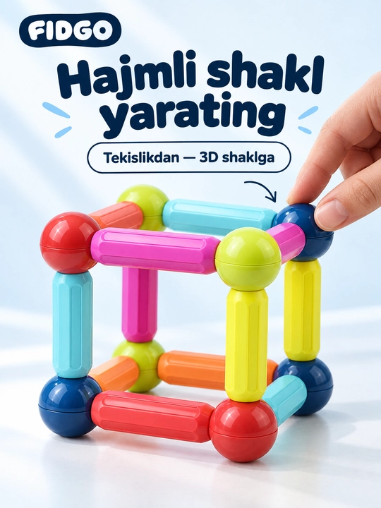 FIDGO magnitli konstruktor, rangli tayoqchalar va sharchalar
