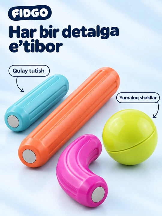 FIDGO magnitli konstruktor, rangli tayoqchalar va sharchalar