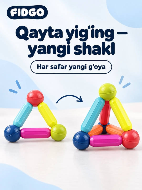 FIDGO magnitli konstruktor, rangli tayoqchalar va sharchalar