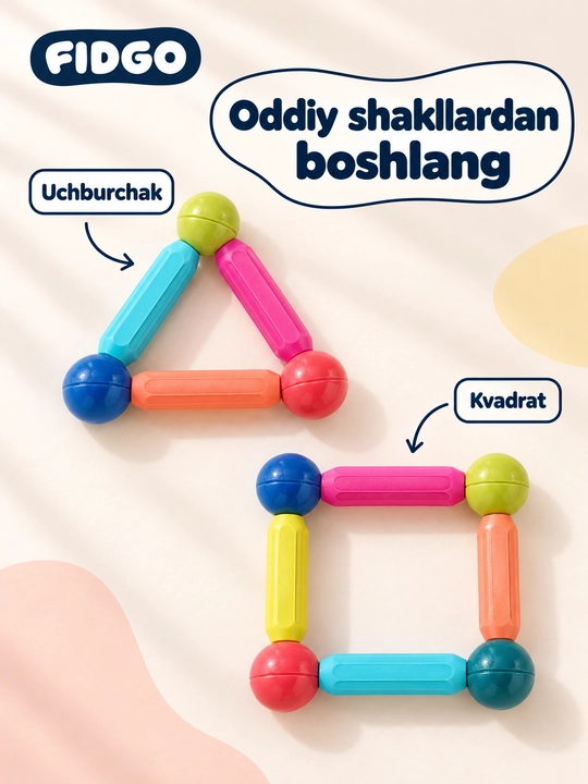 FIDGO magnitli konstruktor, rangli tayoqchalar va sharchalar