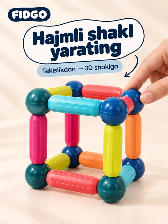 FIDGO magnitli konstruktor, rangli tayoqchalar va sharchalar
