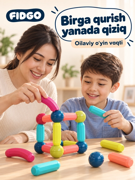 FIDGO magnitli konstruktor, rangli tayoqchalar va sharchalar