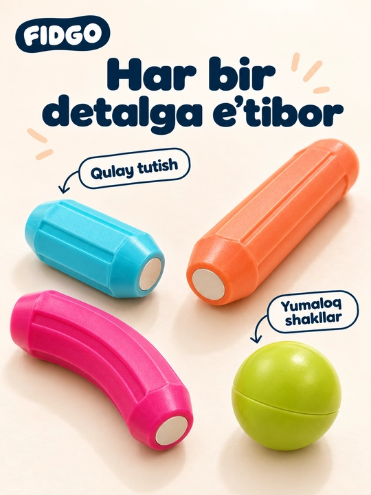 FIDGO magnitli konstruktor, rangli tayoqchalar va sharchalar
