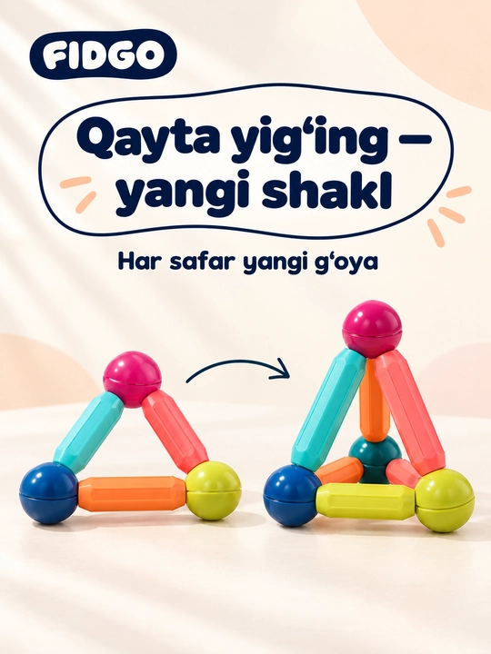 FIDGO magnitli konstruktor, rangli tayoqchalar va sharchalar