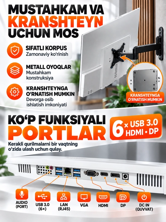 Monoblok 27 dyum H61,CPU i7/i5/i3, DDR3 8GB/16GB tezkor xotira SSD128/256/512/1024GB bonus