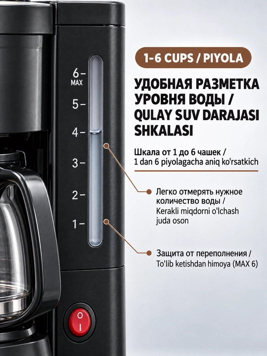 Кофеварка капельного типа SOKANY SK-04048 450 Вт резервуар 850 мл стеклянный кувшин 600 мл