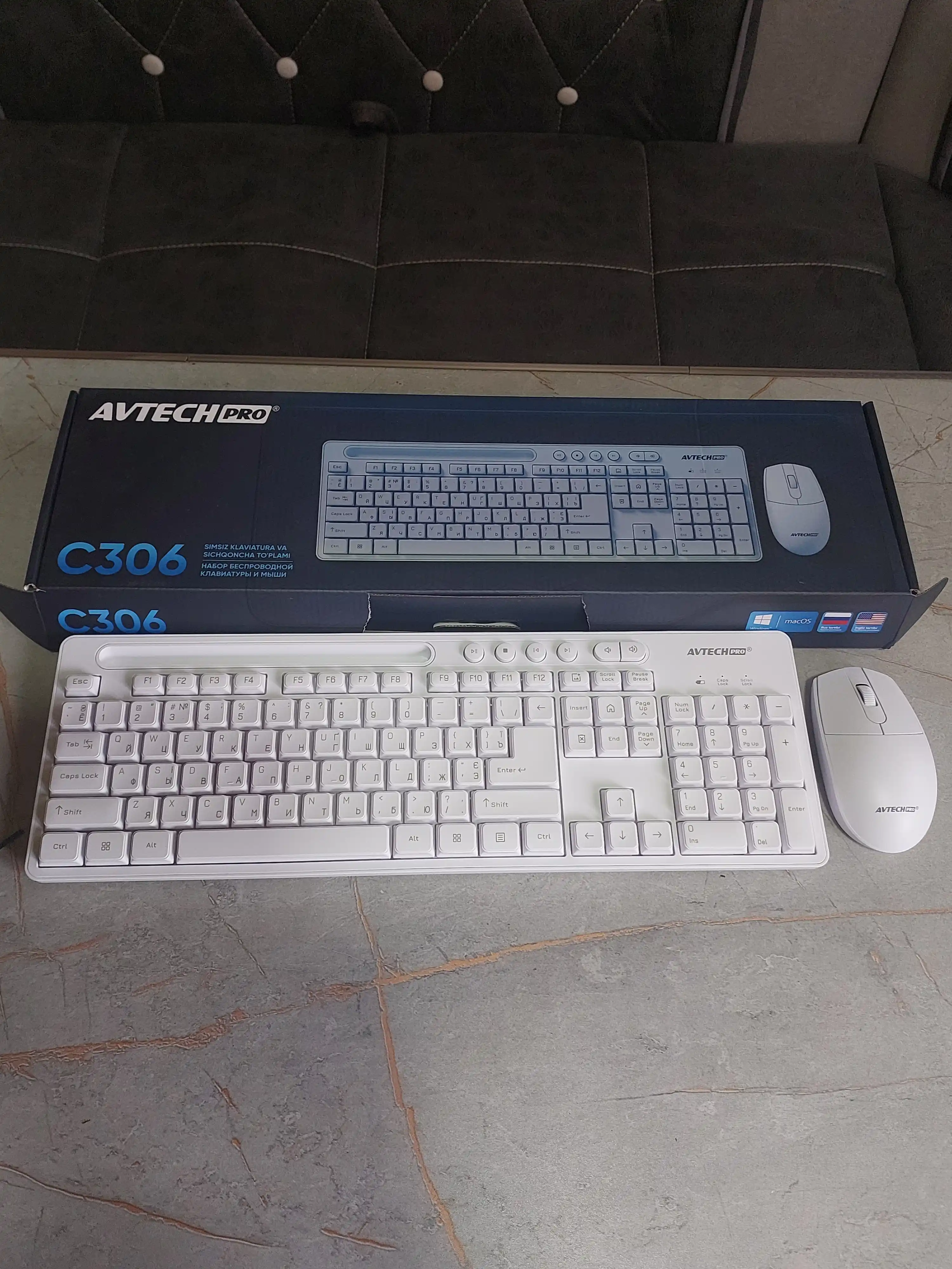 Oq klaviatura va sichqoncha AVTECH Pro C306 Wireless White, kompyuter uchun simsiz to‘plam