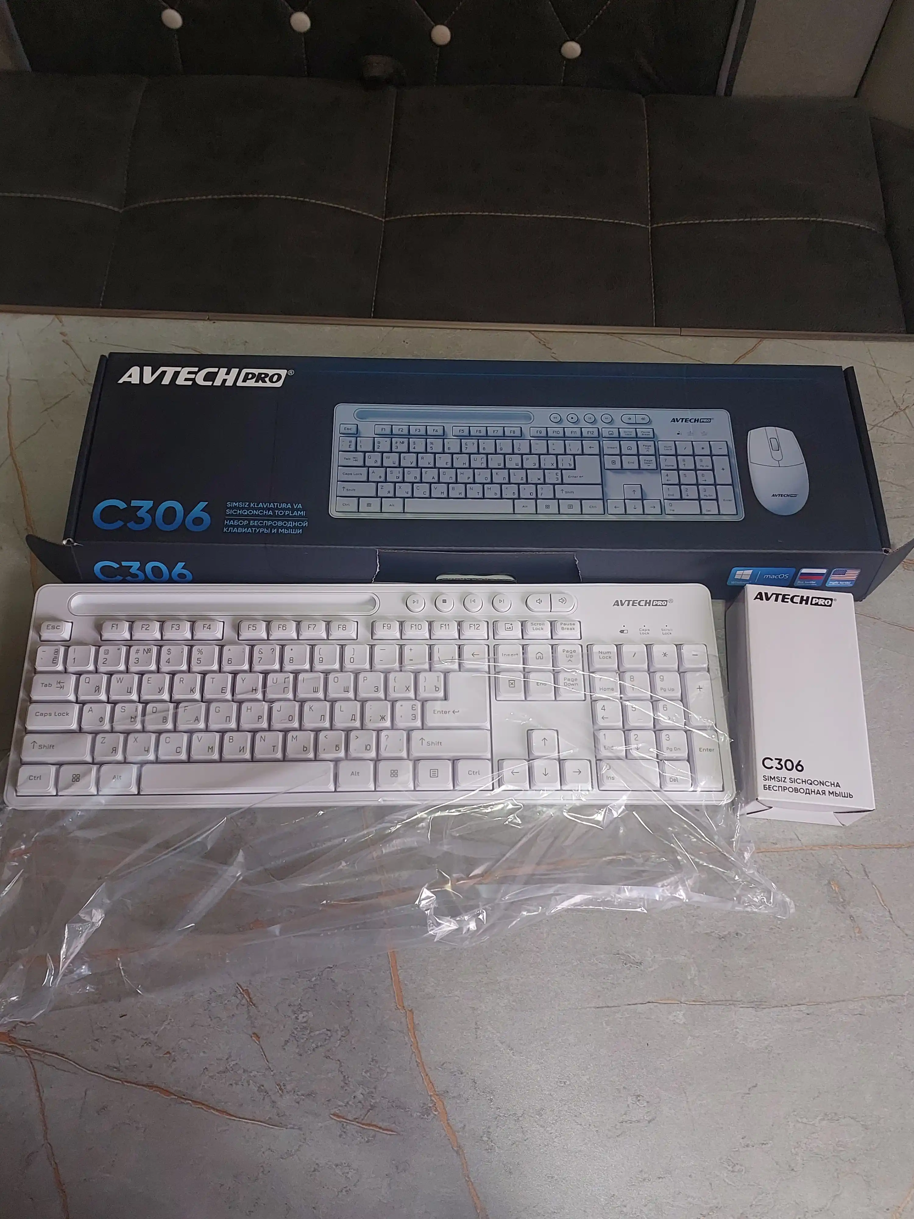 Oq klaviatura va sichqoncha AVTECH Pro C306 Wireless White, kompyuter uchun simsiz to‘plam
