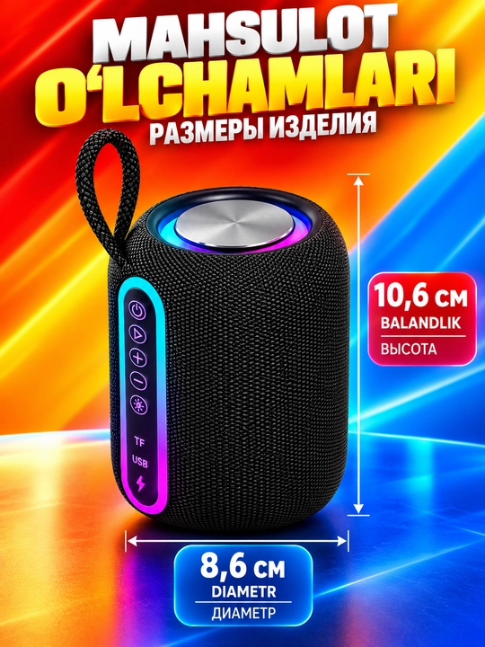 Bluetooth 5.4 simsiz kolonkasi RGB yoritish IPX5 TF USB AUX TWS