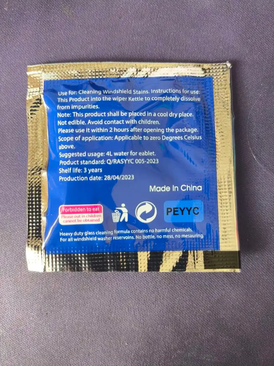 Oyna yuvish uchun tabletka, avtomobil oyna yuvish tabletkasi, shisha tozalagich