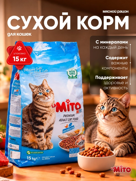 Mito Mix сухой корм для кошек, 15 кг - 
