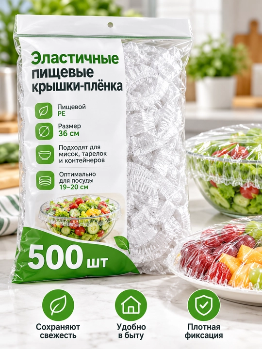 Rezinkali elastik oziq-ovqat qopqoqlari, 500 dona, kosa, tarelka va konteynerlar uchun - 