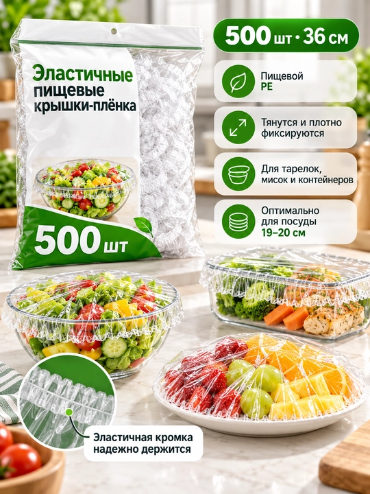 Rezinkali elastik oziq-ovqat qopqoqlari, 500 dona, kosa, tarelka va konteynerlar uchun