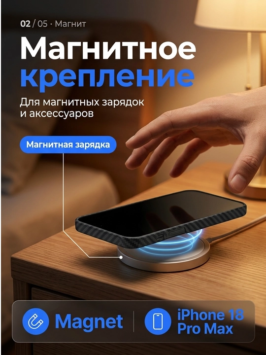 Чехол X-Level Nanofiber Case для iPhone 18 Pro Max, магнитный, карбоновый, 0,68 мм, чёрный
