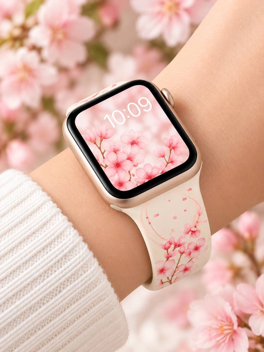 Ремешок для Apple Watch силиконовый с нежными розовыми цветами38/40/41/42и42/44/45/46/49мм - 