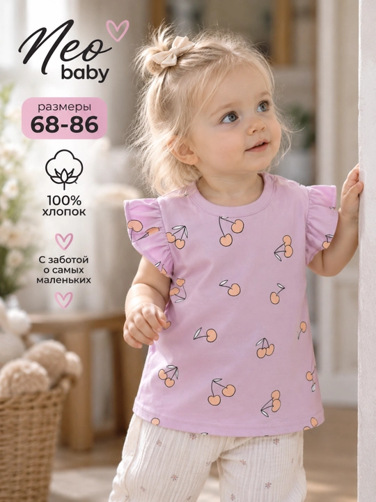 Футболка для девочки, Neo baby, 100% хлопок - 