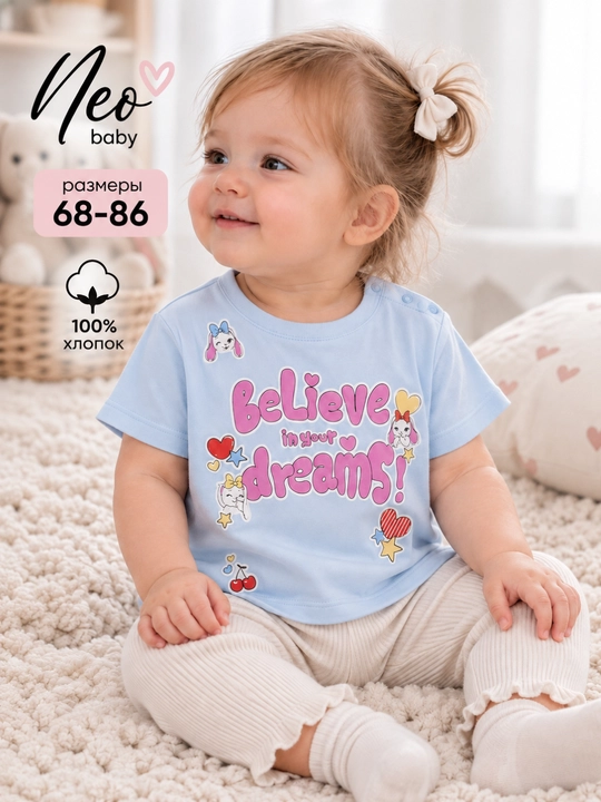 Футболка для девочки, Neo baby, 100% хлопок - 