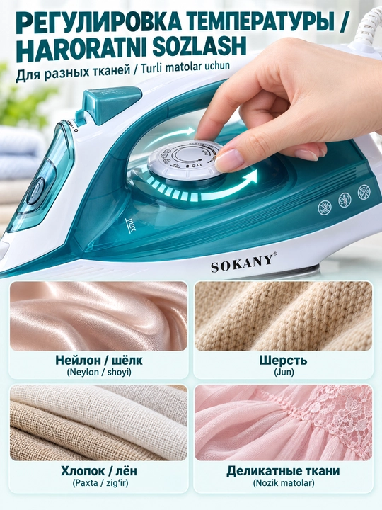SOKANY SK-11023 bug‘li dazmol, 2000 Vt quvvat, keramik taglik uy uchun