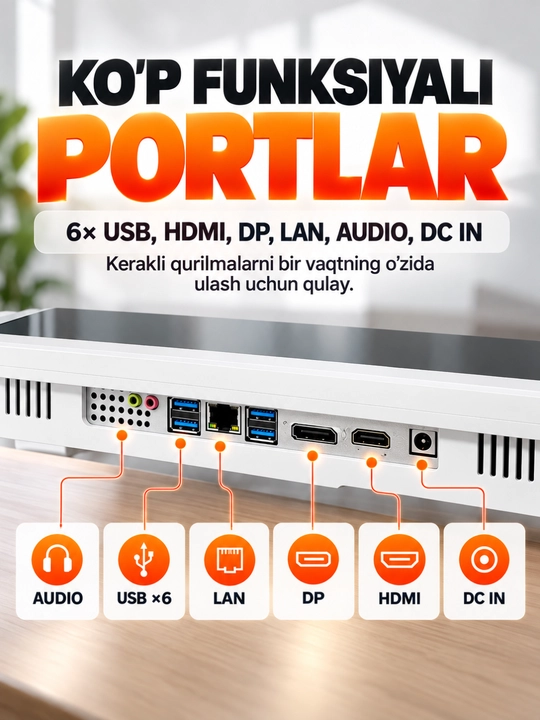 Monoblok 24 dyuym H610,Protsessor I3,I5,I7, 12/13/14 AVLOD DDR4 8GB/16GB, SSD128/256/512GB