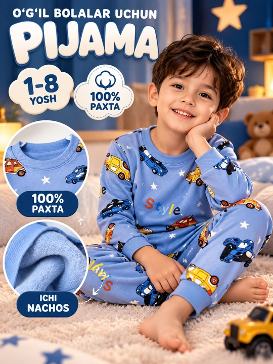 O‘g‘il bola uchun pijama — yumshoq va qulay, 1-8 yosh - 