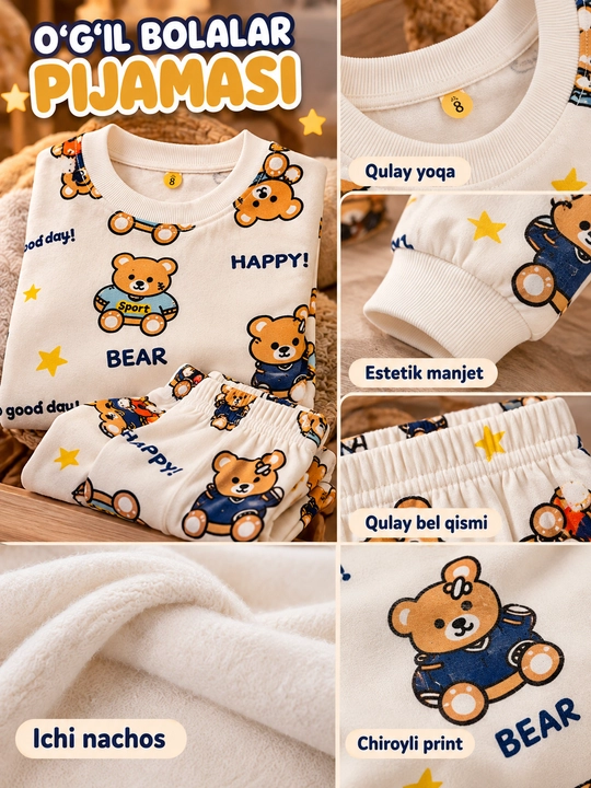 O‘g‘il bola uchun pijama — yumshoq va qulay, 1-8 yosh