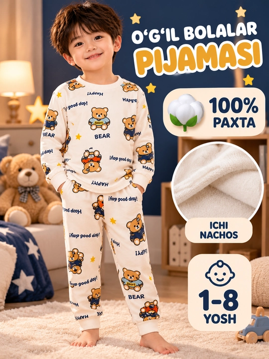 O‘g‘il bola uchun pijama — yumshoq va qulay, 1-8 yosh