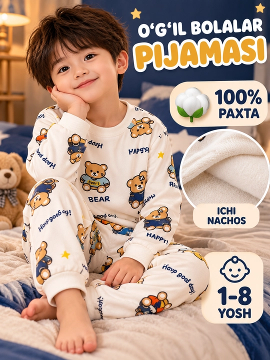 O‘g‘il bola uchun pijama — yumshoq va qulay, 1-8 yosh - 