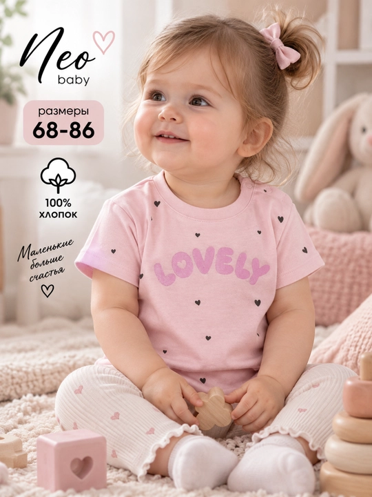 Футболка для девочки, Neo baby, 100% хлопок - 