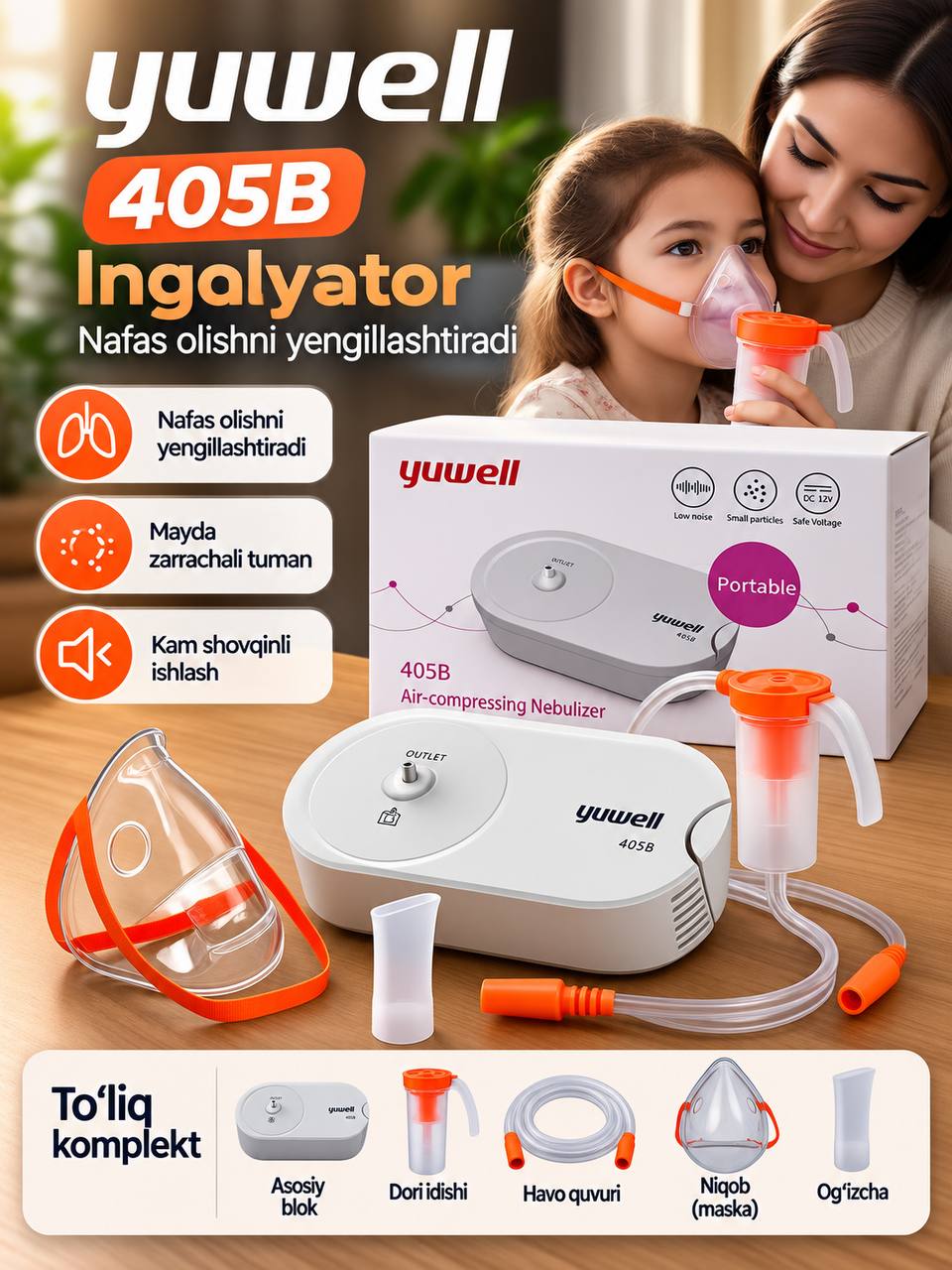 Havo-kompressorli nebulayzer ingalyatori, yuwell 405B - 