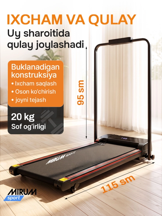 Yugurish yo'lagi, universal, uy va xonadonlar uchun, yig'iladigan, 1-10 kg tezlikka ega