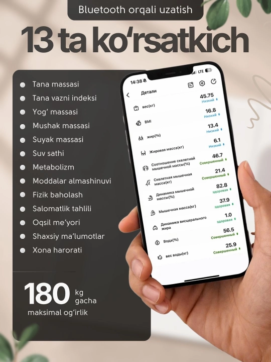 Весы напольные, умные электронные для тела, для дома, до 180 кг