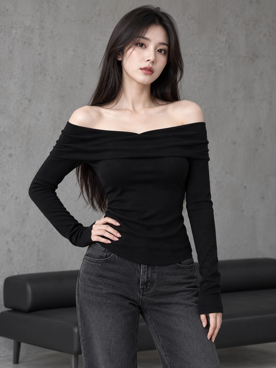 Ayollar uchun, drapirovkali, uzun yengli longsleeve